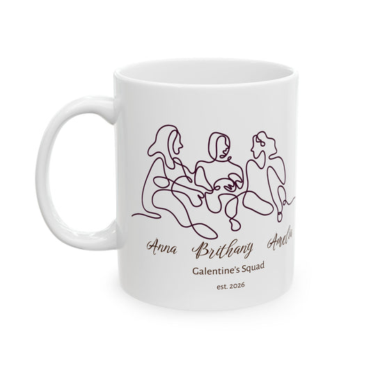 Galentine’s Squad Mug – Personalized Line Art Best Friends Mug with 3 Names, Friendship Gift for Galentine’s Day, Birthday & Anniversary