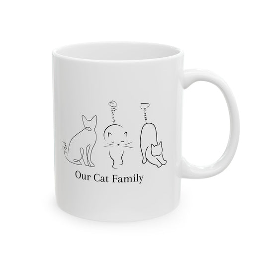 Personalized Cat Family Mug – Custom 3 Cat Names | Minimalist Line Art Cat Mug | Cat Lover Gift | Our Cat Family Mug