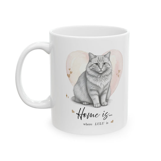 Personalized Cat Mug – Home Is Where Your Cat Is, Custom Pet Portrait Mug, Cat Lover Gift, Pet Memorial Mug, Custom Cat Drawing Mug