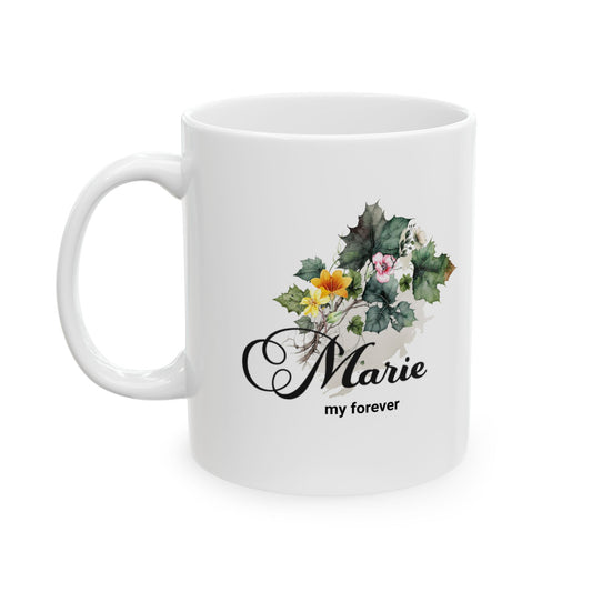 Personalized Name Mug – Custom Floral Coffee Mug – “My Forever” Romantic Gift – Minimalist Name Mug for Her