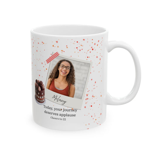 Personalized Birthday Photo Mug – Confetti Camera Design with Name and Age