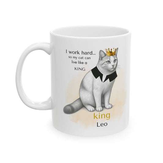 Personalized Cat Mug from Photo – King Queen Princess Pet Portrait Mug, Custom Cat Drawing Mug, I Work Hard Cat Mug, Pet Lover Gift