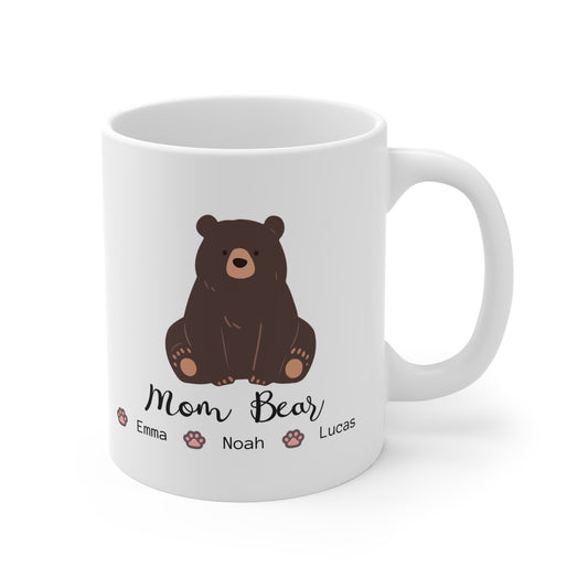 Personalized Mama Bear Mug – Kids Names Coffee Mug – Custom Mom Bear Mug with Paw Prints – Gift for Mom, Grandma, Nana