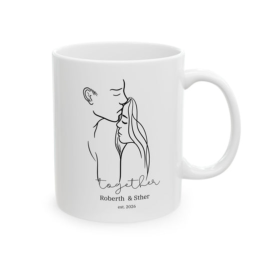 Personalized Line Art Couple Mug – Together Est. Year Custom Names Gift