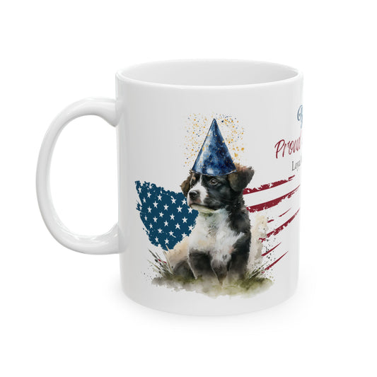 Personalized 'Bella Proud American' Dog Mug —Personalized Patriotic Dog Mug | Custom Dog Name Coffee Mug