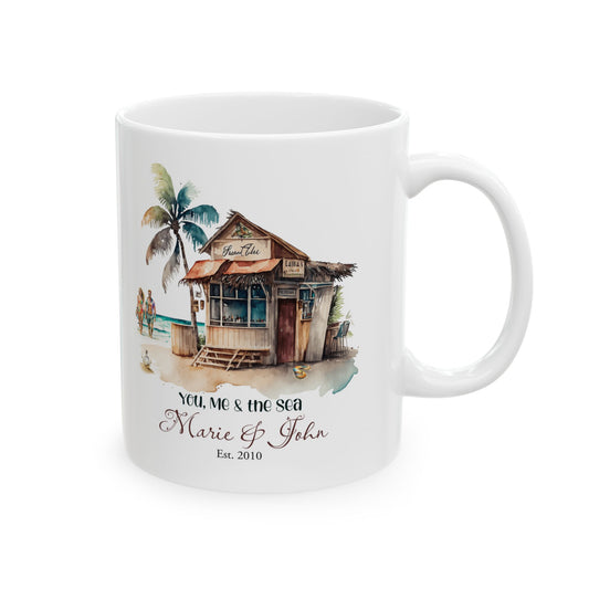 Personalized Couple Beach Mug – Custom Names and Date Anniversary Gift, Personalized Couple Beach Mug | Anniversary Gift