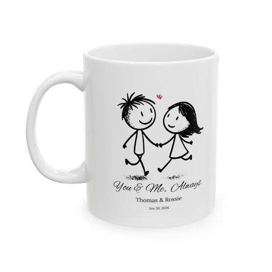 Personalized Couple Mug with Names and Date, You & Me Always Mug, Custom Anniversary Gift, Romantic Coffee Cup for Him Her, Wedding Gift Idea