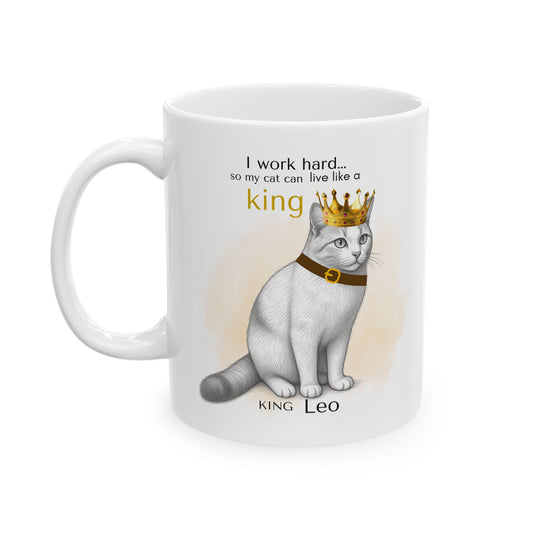 Personalized Cat Mug from Photo – King Queen Princess Pet Portrait Mug, Custom Cat Drawing Mug, I Work Hard Cat Mug, Pet Lover Gift