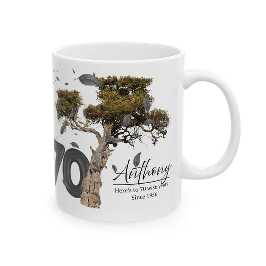 Personalized Tree Birthday Mug – Custom Age & Name, Tree with Falling Leaves Design, Meaningful Gift for Anniversary & Special Moments