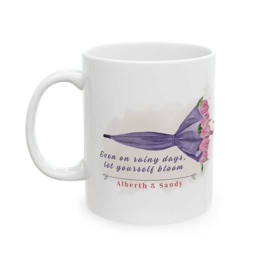 Personalized Floral Mug – Even on Rainy Days Let Yourself Bloom | Custom Name Mug Gift