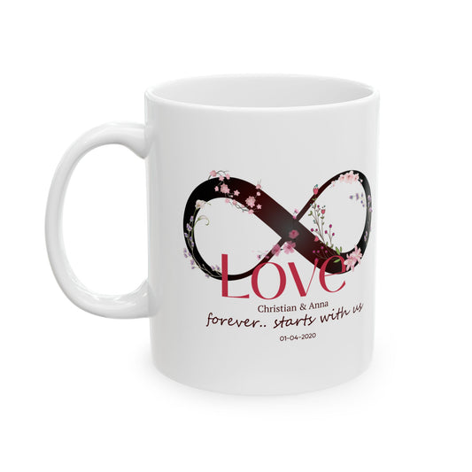 Personalized Infinity Love Mug – Forever Starts With Us | Anniversary & Wedding Gift