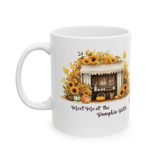 Meet Me at the Pumpkin Patch Mug | Cozy Fall Coffee Mug | Farmhouse Autumn Pumpkin Cup | Sunflower Harvest Gift