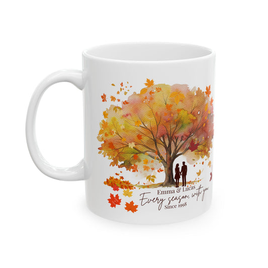 Personalized Couple Mug – Autumn Golden Tree Love Gift with Names and Year