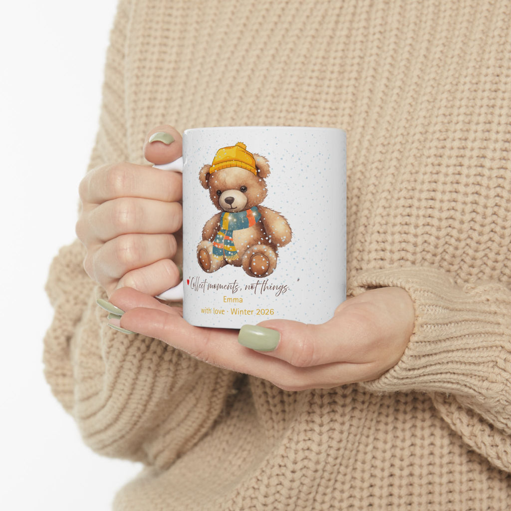 Personalized Teddy Bear Winter Mug – Cute Bear with Hat & Scarf, Custom Names & Year, Valentine’s & Anniversary Gift