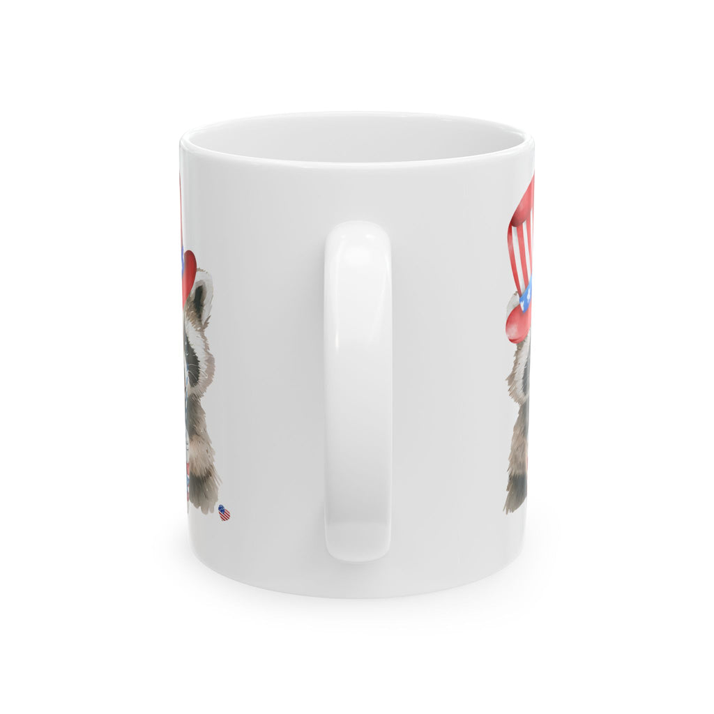 Patriotic Raccoon Mug – Cute Raccoon with Hat & Drink, Custom Name Gift for Valentine’s Day, Birthday & Anniversary
