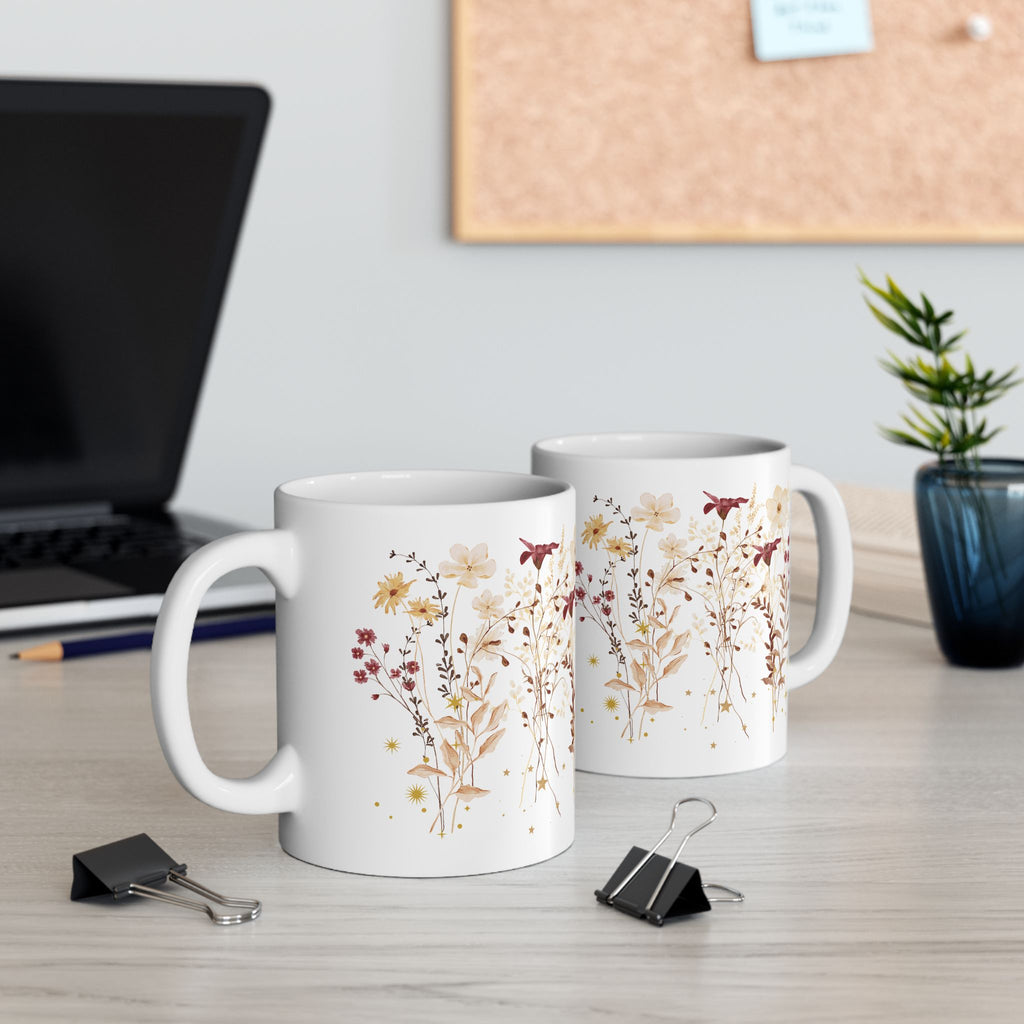Vintage Floral Mug – Aesthetic Coffee Mug, Elegant Botanical Design, Gift for Her, Cozy Home Decor