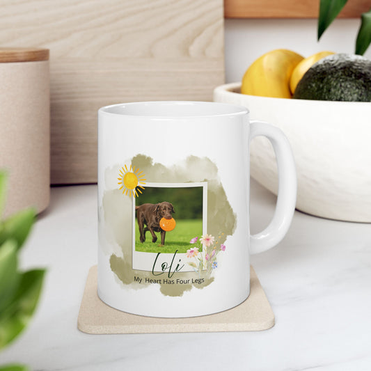 Personalized Pet Photo Mug – Vintage Watercolor Style – Custom Pet Name Coffee Cup – Dog or Cat Portrait Gift