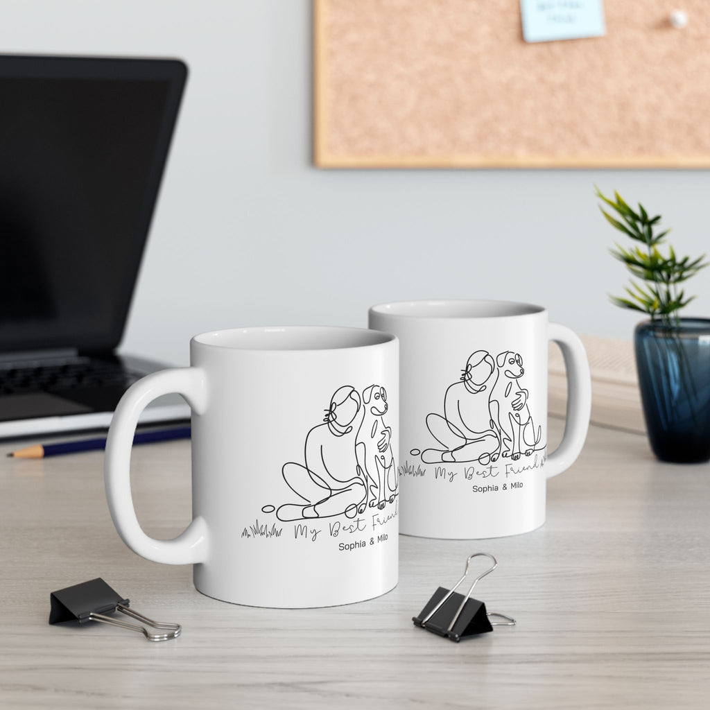 Personalized My Best Friend Mug, Custom Name Line Art Coffee Mug, Best Friend Gift, Couple or Pet Lover Mug