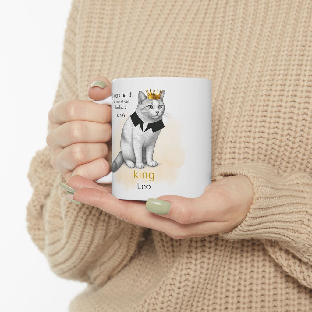 Personalized Cat Mug from Photo – King Queen Princess Pet Portrait Mug, Custom Cat Drawing Mug, I Work Hard Cat Mug, Pet Lover Gift