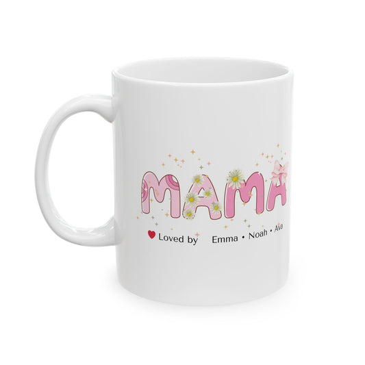 Personalized Mama Mug with Kids Names, Custom Mom Gift, Floral Mama Coffee Mug, Mother's Day Gift, Gift for Mom from Kids, Cute Pink Daisy Mug