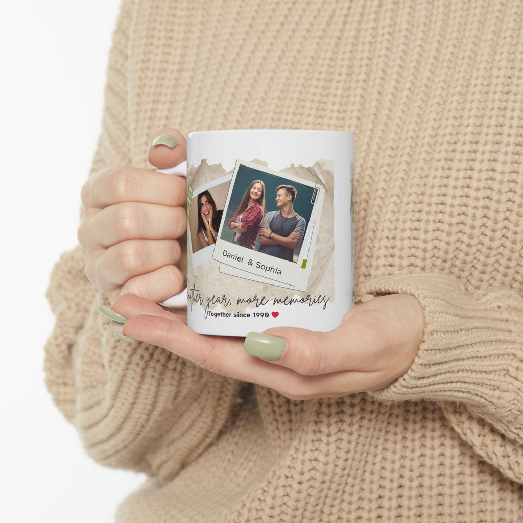 Personalized Vintage Photo Mug – Another Year More Memories Couple Gift with Names
