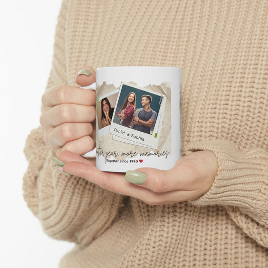 Personalized Vintage Photo Mug – Another Year More Memories Couple Gift with Names