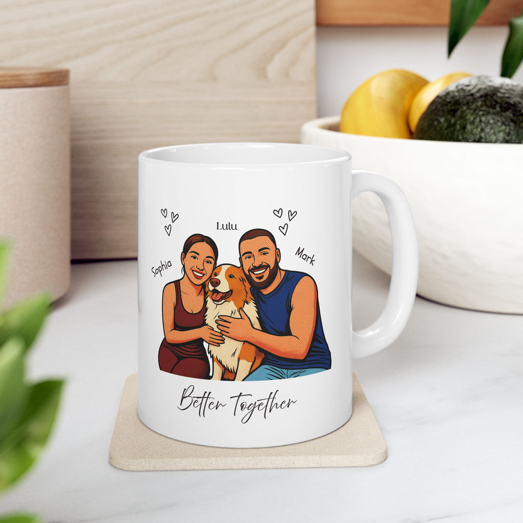 Custom Pet & Couple Mug, Personalized Dog Family Mug, Custom Portrait from Photo, Better Together Mug, Pet Lover Gift, Couple & Dog Gift, Family Mug