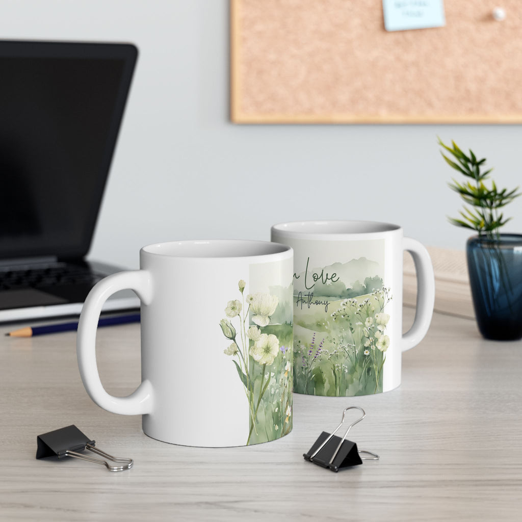 Personalized Tangled in Love Mug – Floral Field Couple Gift with Names