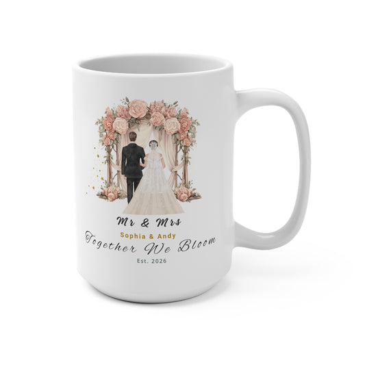 Personalized “Together We Bloom” Mug – Custom Couple Names & Year, Wedding & Anniversary 15oz Ceramic Coffee Mug