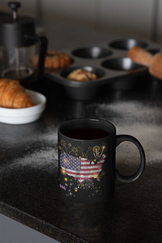 USA Flag Fireworks Mug – Patriotic Coffee Mug, 4th of July Gift, American Flag Cup, Independence Day Mug