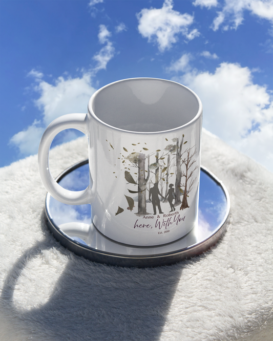 Personalized Couple Mug – Here With You | Romantic Forest Design | Anniversary & Valentine Gift with Names & Year