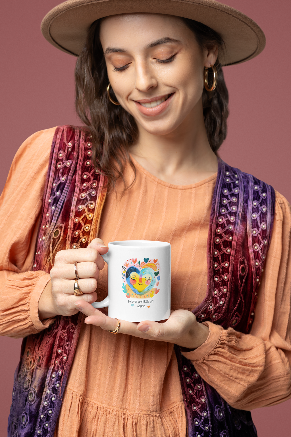 Personalized Mom Mug with Child Name – “Forever Your Little Girl” Custom Gift for Mom, Cute Colorful Heart Coffee Cup, Mother’s Day Gift from Daughter