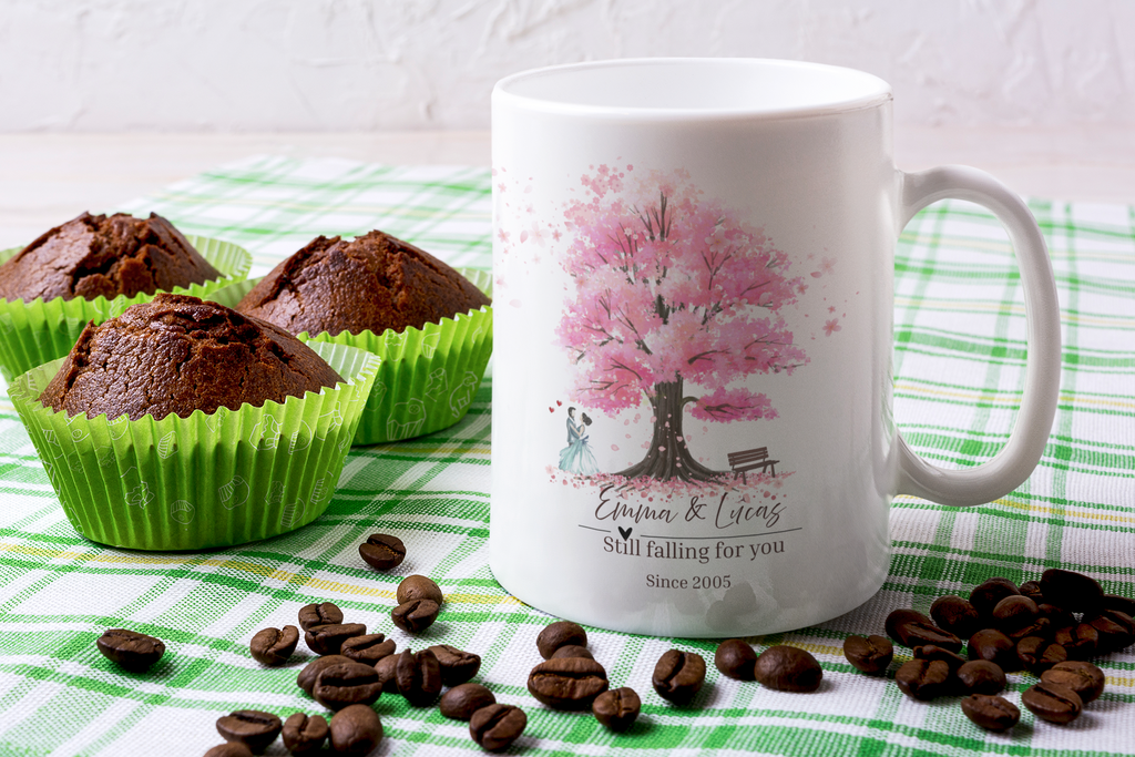 Personalized Couple Mug – Blossom Tree Love Gift with Names and Years Together