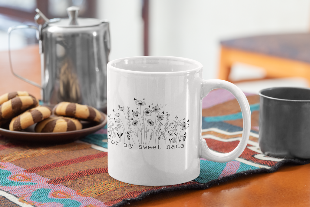 For My Sweet Nana Mug – Floral Black and White Gift for Grandma