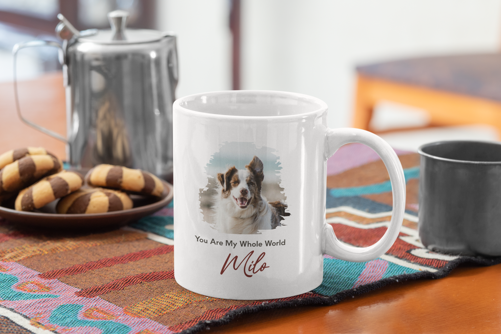 Personalized Dog Photo Mug – You Are My Whole World, Custom Pet Mug with Name, Dog Lover Gift, Pet Photo Coffee Mug