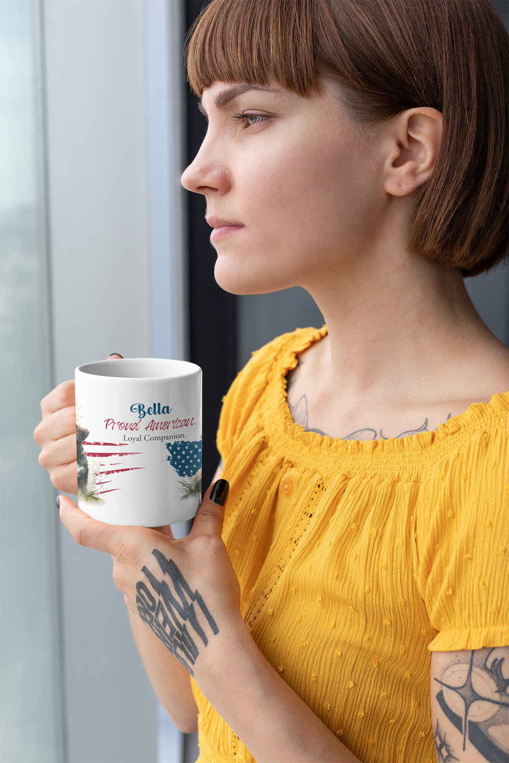 Personalized 'Bella Proud American' Dog Mug —Personalized Patriotic Dog Mug | Custom Dog Name Coffee Mug