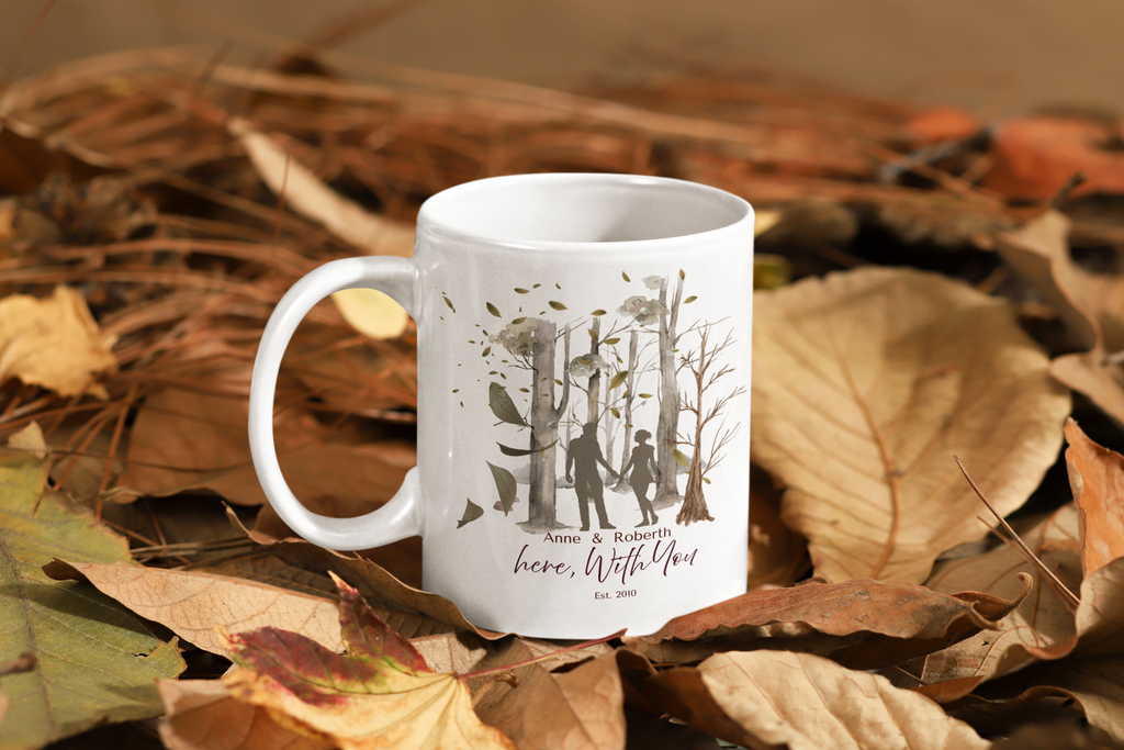 Personalized Couple Mug – Here With You | Romantic Forest Design | Anniversary & Valentine Gift with Names & Year