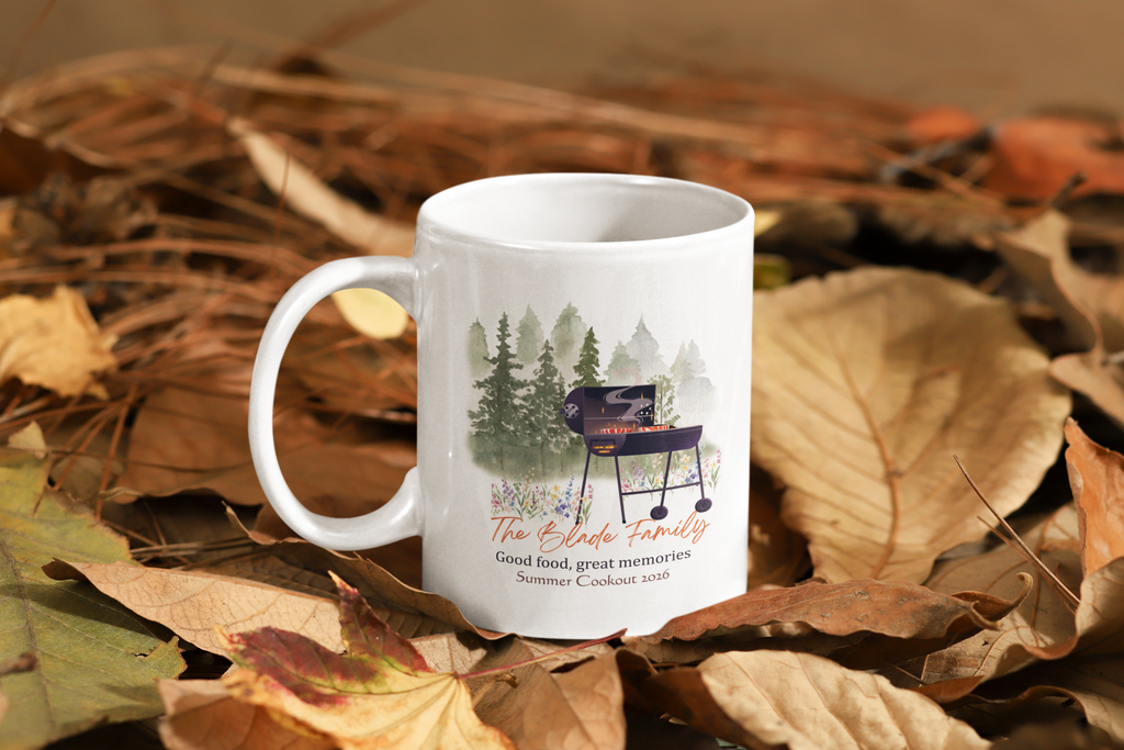 Personalized Family BBQ Mug, Custom Summer Cookout Mug, Family Reunion Gift, Custom Last Name Coffee Mug, BBQ Lover Gift, Camping Mug