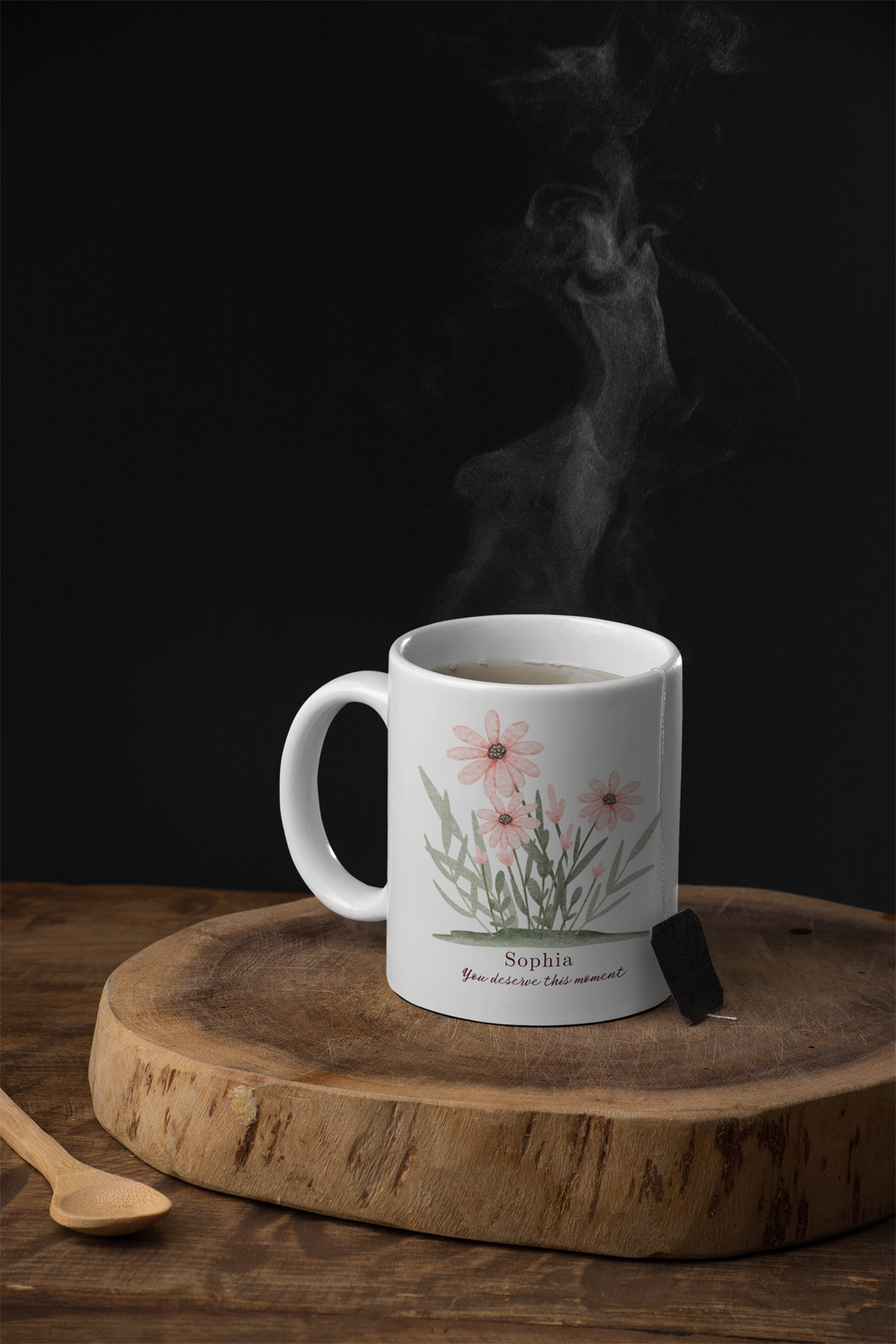 Personalized Floral Mug with Name – Custom Flower Coffee Cup, You Deserve This Moment Mug, Gift for Her, Birthday Gift, Self Care Gift