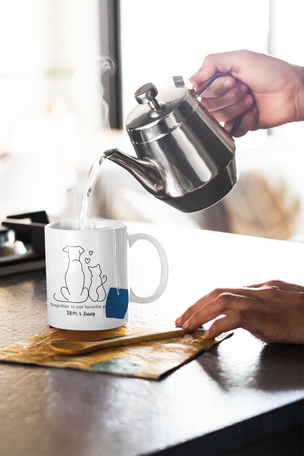 Personalized Dog and Cat Mug – Together Is Our Favorite Place | Custom Pet Names Mug | Dog & Cat Lover Gift | Pet Parent Coffee Cup