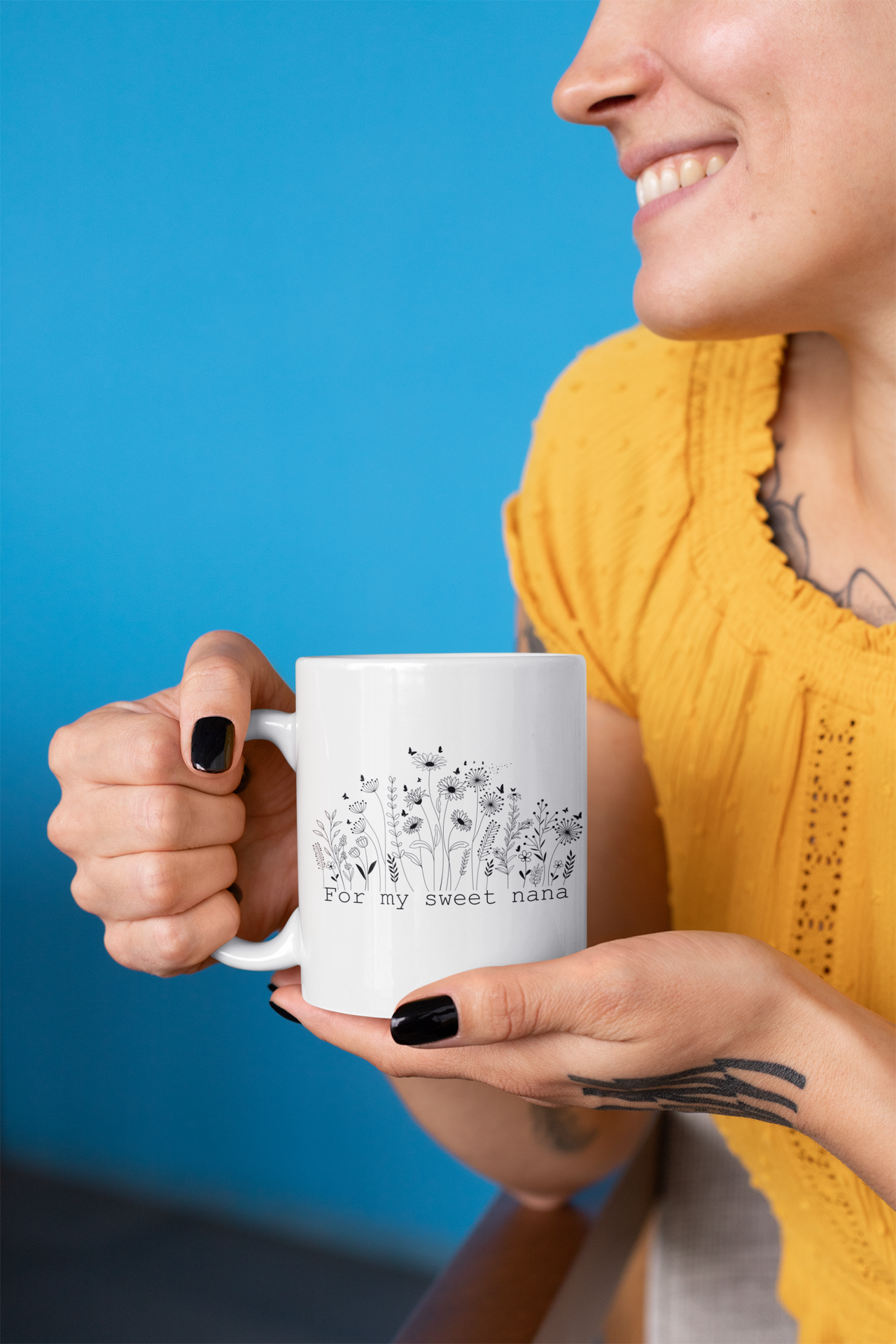 For My Sweet Nana Mug – Floral Black and White Gift for Grandma