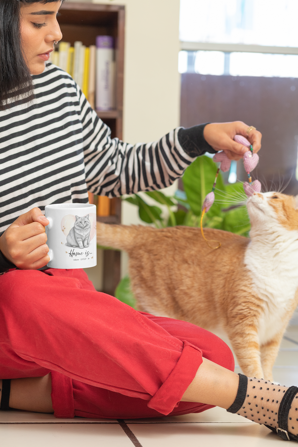 Personalized Cat Mug – Home Is Where Your Cat Is, Custom Pet Portrait Mug, Cat Lover Gift, Pet Memorial Mug, Custom Cat Drawing Mug