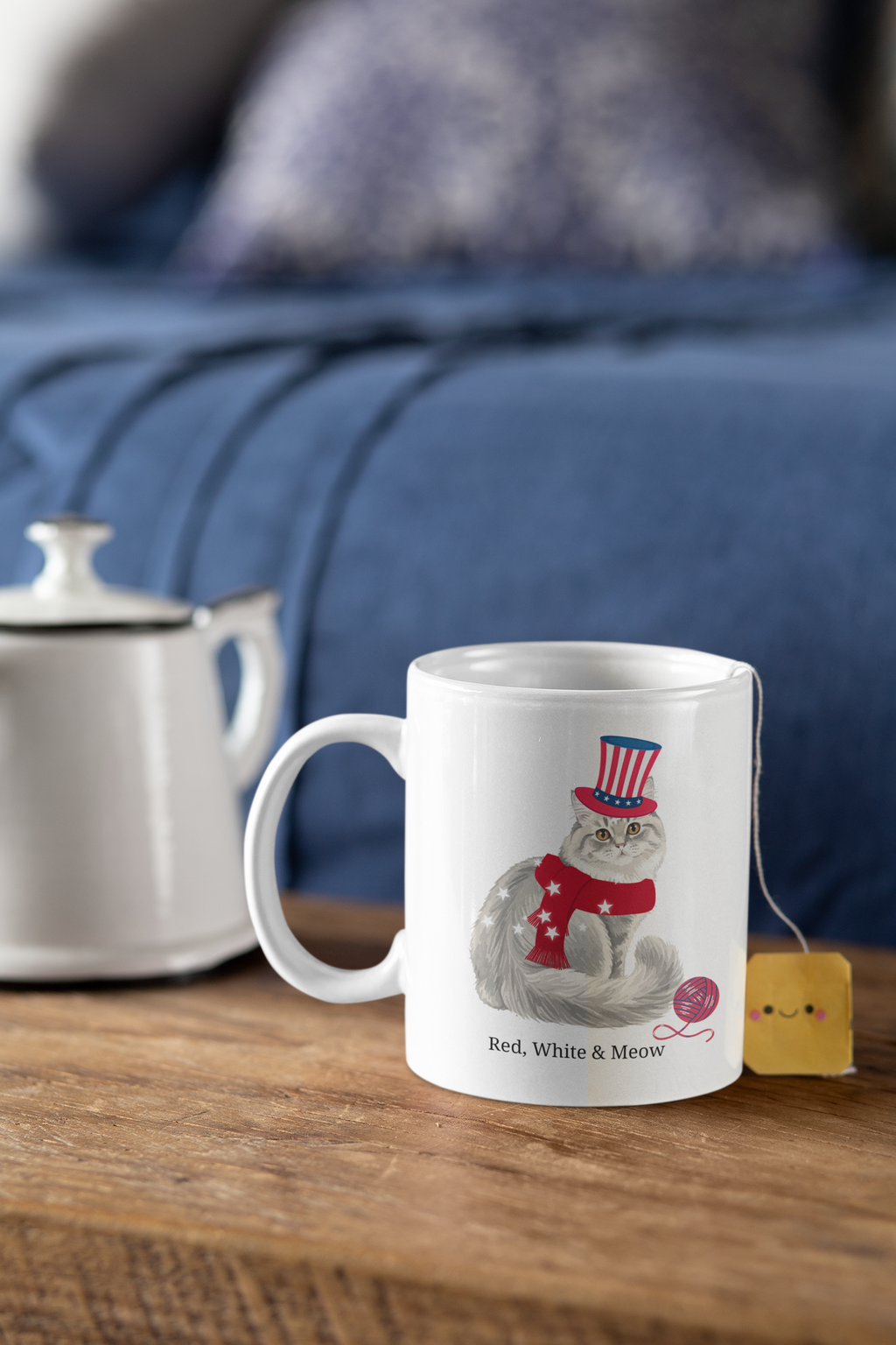Red, White & Meow Cat Mug – Cute Patriotic USA Coffee Cup