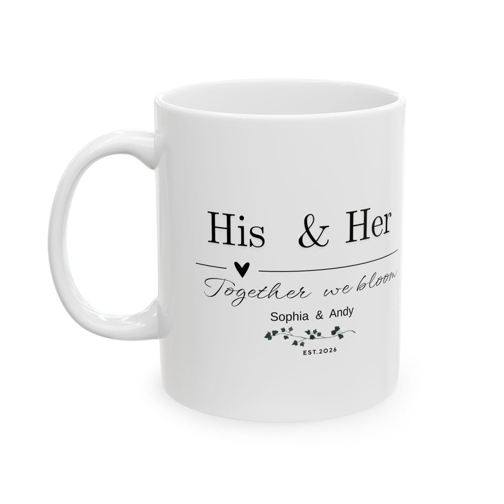 His & Her Personalized Mug – Together We Bloom, Custom Names & Date, Romantic Gift for Valentine’s Day, Anniversary & Wedding