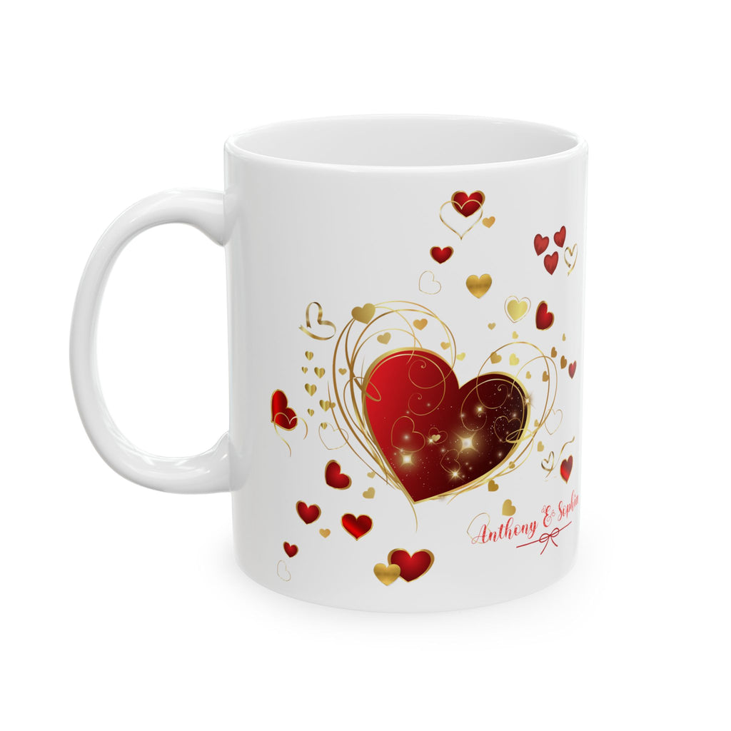 Personalized Heart Mug – Red and Gold Love Design with Couple Names