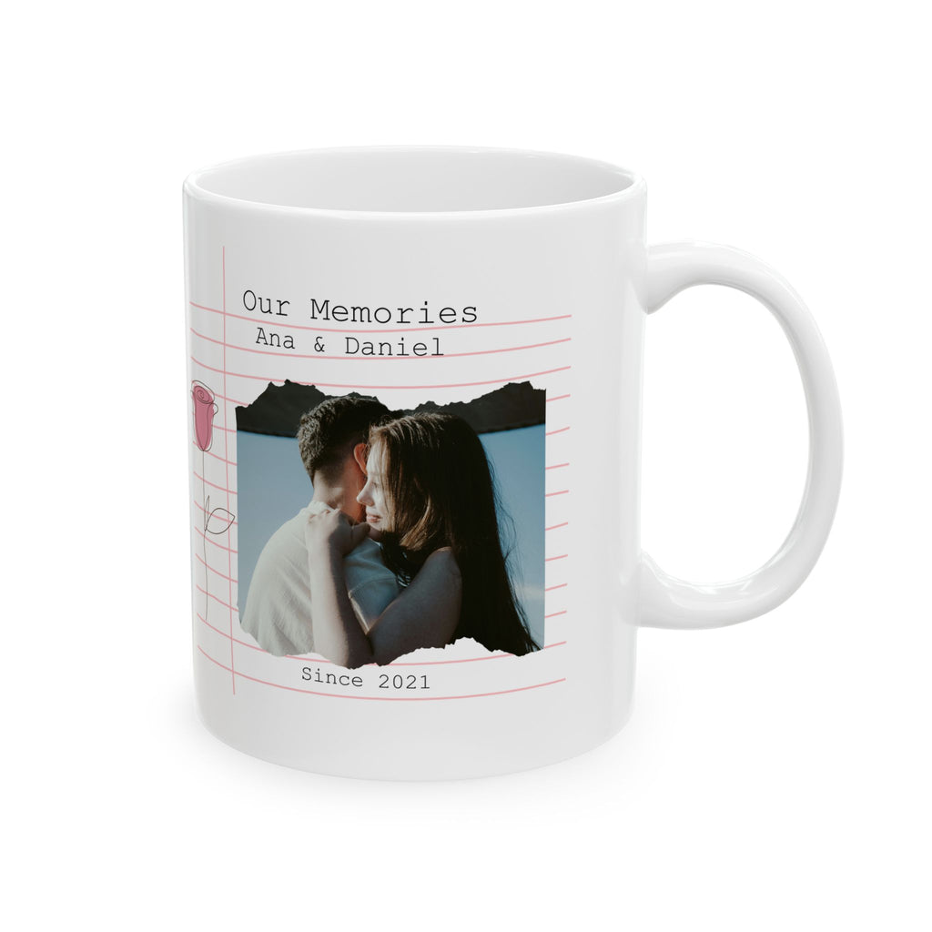 Personalized Couple Photo Mug – Our Memories Notebook Style with Names and Year