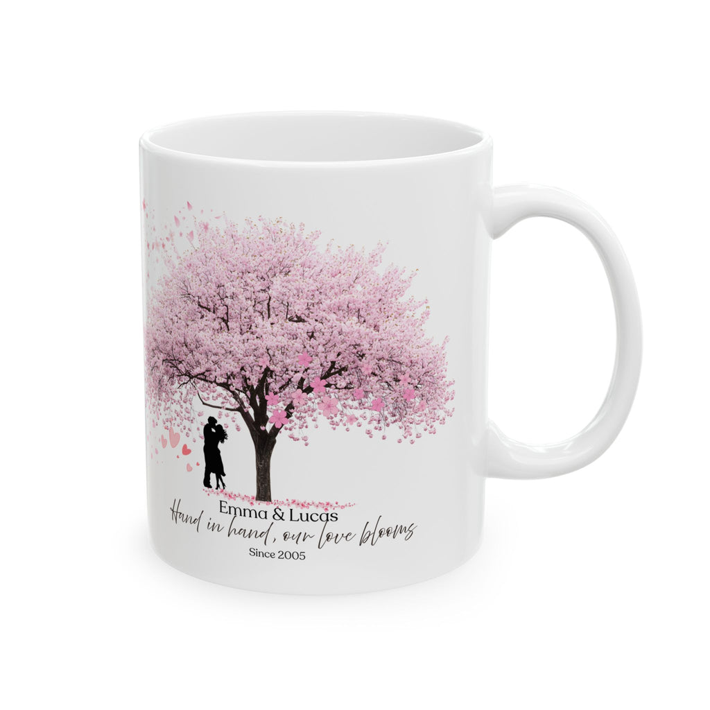 Personalized Couple Mug – Vintage Blossom Tree Love Gift with Names and Date