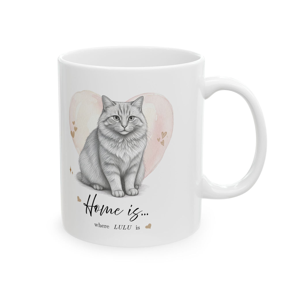 Personalized Cat Mug – Home Is Where Your Cat Is, Custom Pet Portrait Mug, Cat Lover Gift, Pet Memorial Mug, Custom Cat Drawing Mug