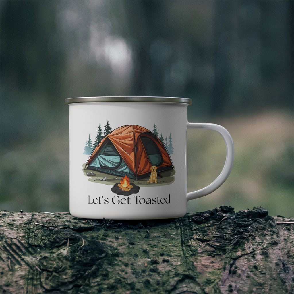 Let's Get Toasted Camping Mug | Funny Camper Coffee Mug | Campfire Enamel Mug | Outdoor Adventure Gift | Camping Lover Mug