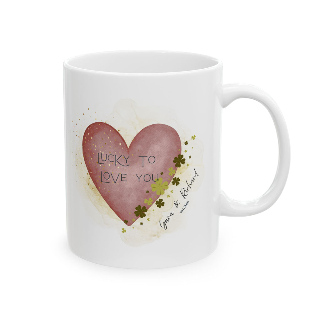 Lucky to Love You Personalized Mug – Custom Couple Coffee Mug with Names, St. Patrick’s Day Gift, Anniversary or Valentine’s Gift